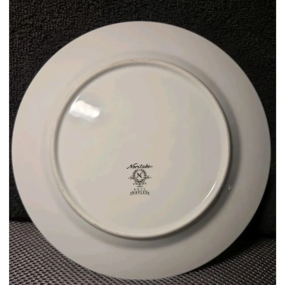 Noritake China Set Naples 6975 Set Of 2 Salad Plates Gray & White Floral Border